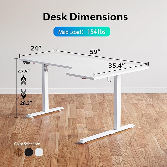 Agilestic Electric Standing Desk, L-Shaped 59 Inches Height Adjustable Desk