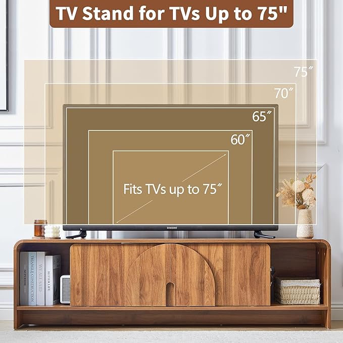 BERRYMERRY 63'' TV Stand for Up to 75" TVs, MCM TV Console Table