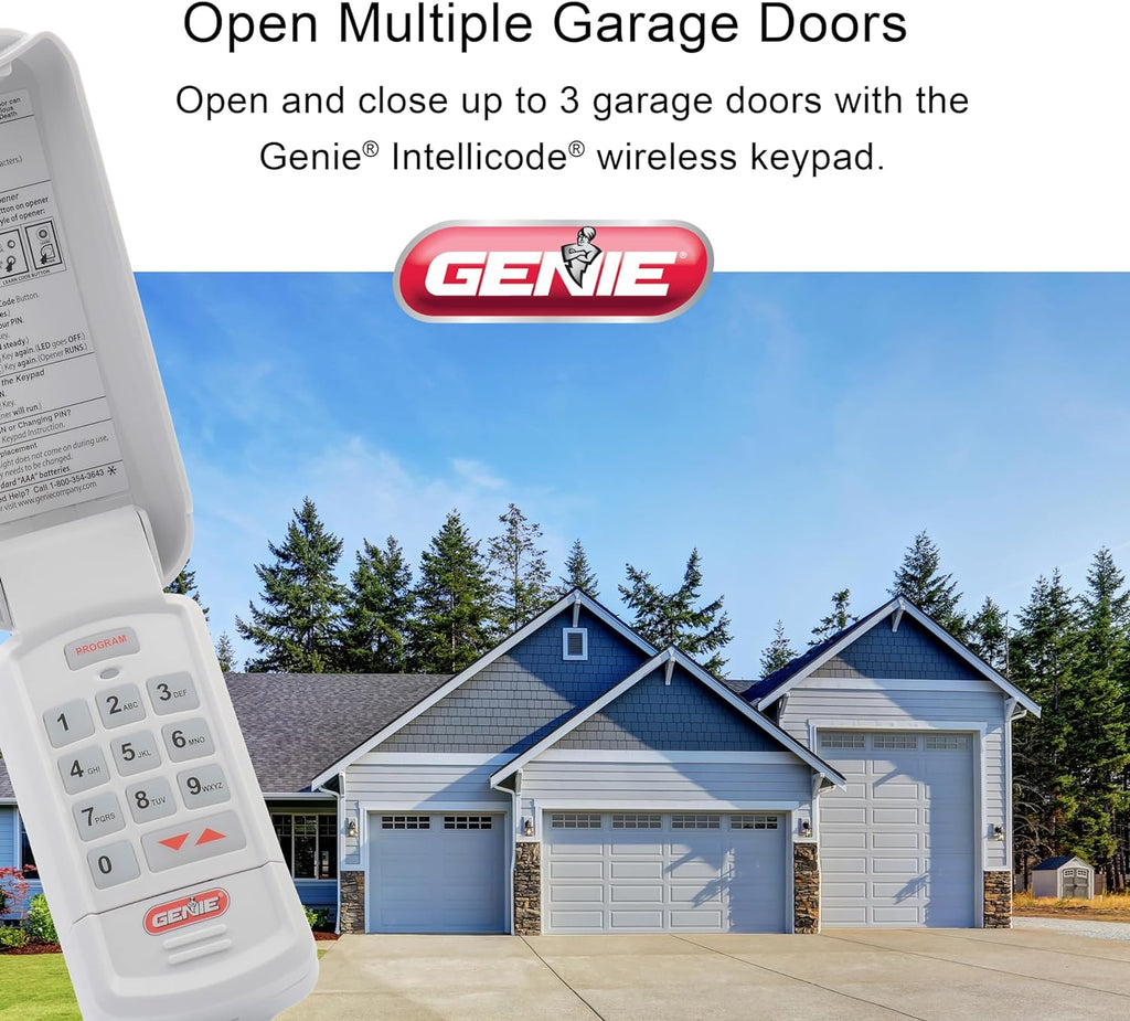 genie garage door opener wireless keyless keypad on a desk or shelf