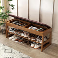 Shoe Rack Bench with Hidden Storage, 2‑Tier Solid Rubberwood Entryway Bench