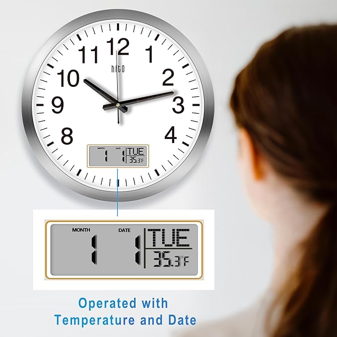 HITO 16 Inch Silent Wall Clock Battery Operated