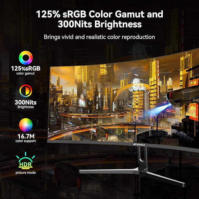 SANSUI 32 Inch Curved 240Hz Gaming Monitor High Refresh Rate, FHD 1080P Gaming