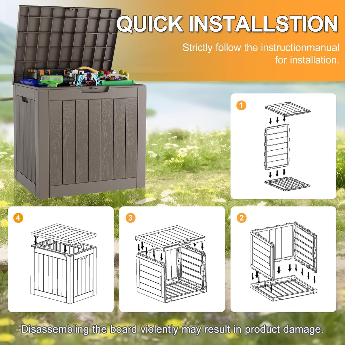 kamaboko outdoor storage box, 32 gal deck box, package contents