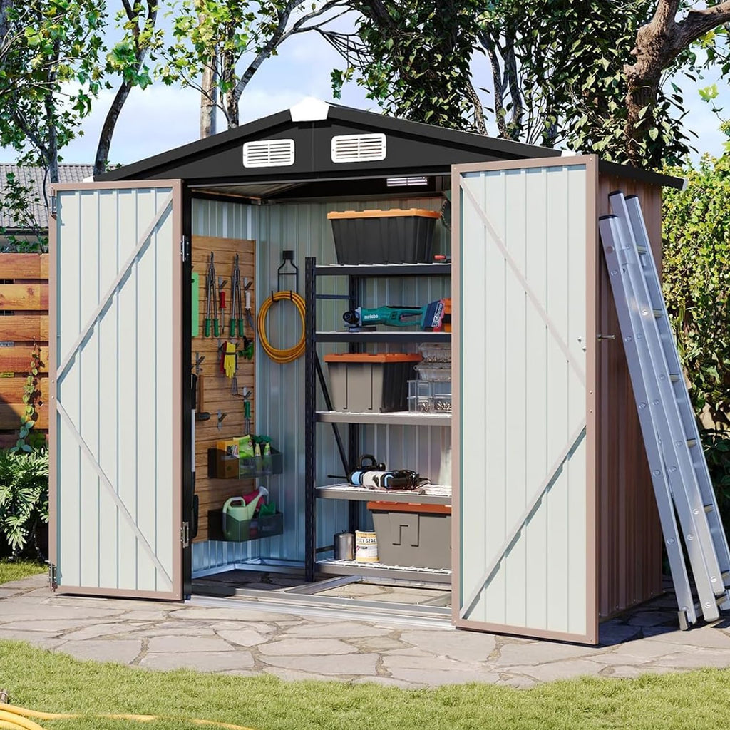 Aoxun 6'x4' Outdoor Storage Shed with Base, Brown