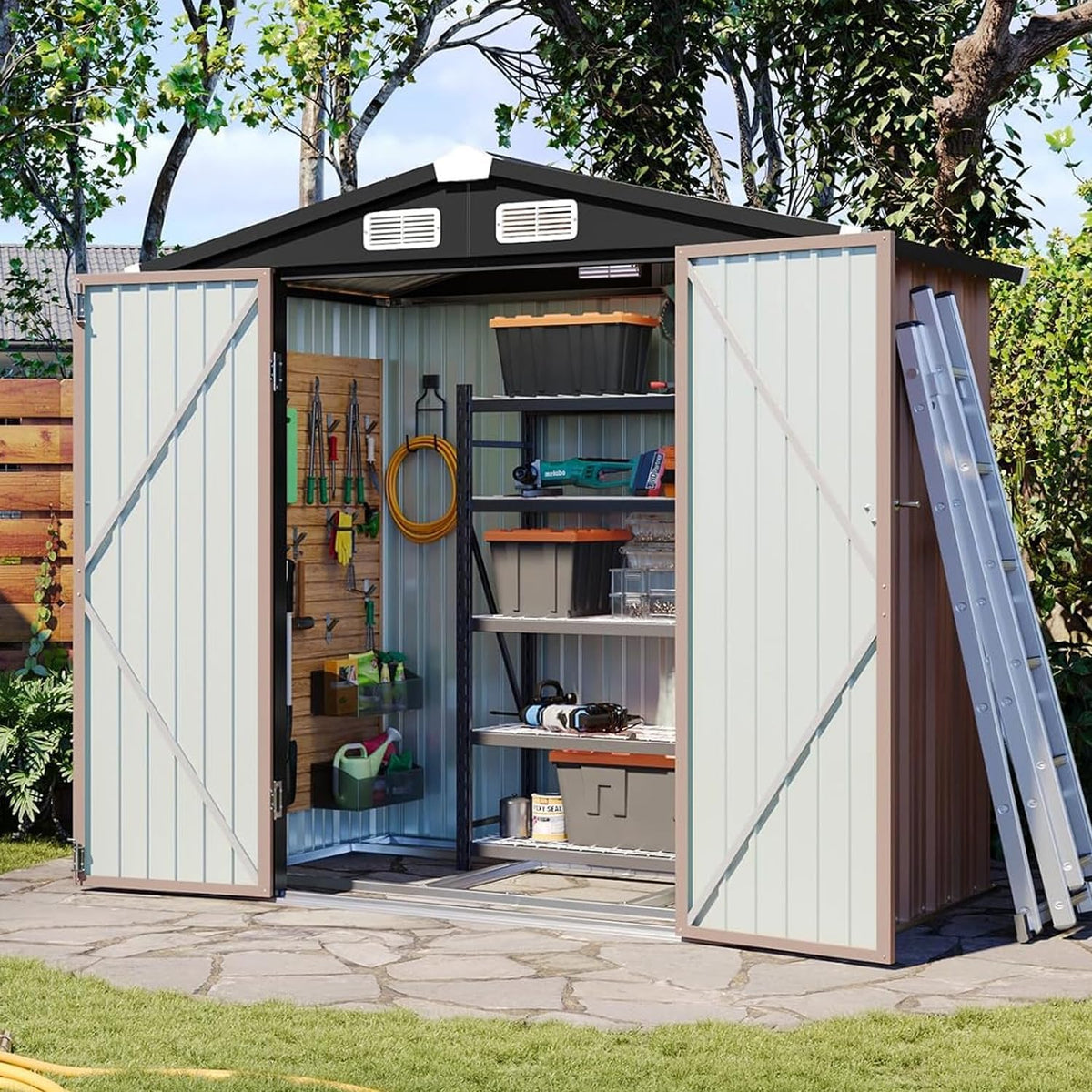 Aoxun 6'x4' Outdoor Storage Shed with Base, Brown