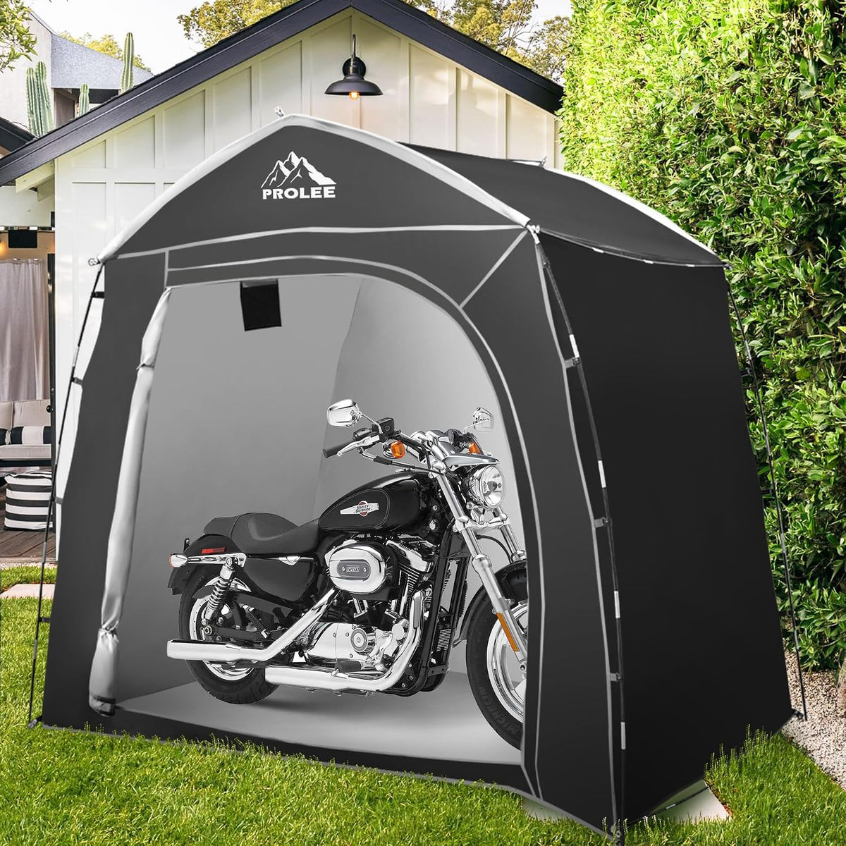prolee bike storage tent for 4-5 bikes, 7.9 showing dimensions