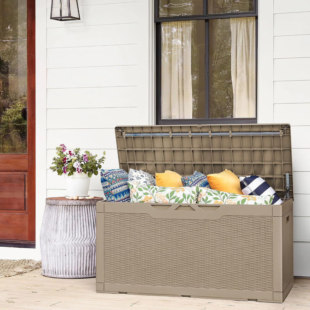 flamaker 105 gallon deck box waterproof, outdoor storage, package contents