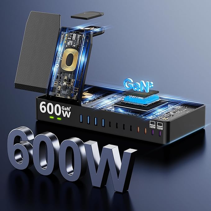 600w Charging Station for Multiple Devices, 15 in 1 Wireless Charging Station