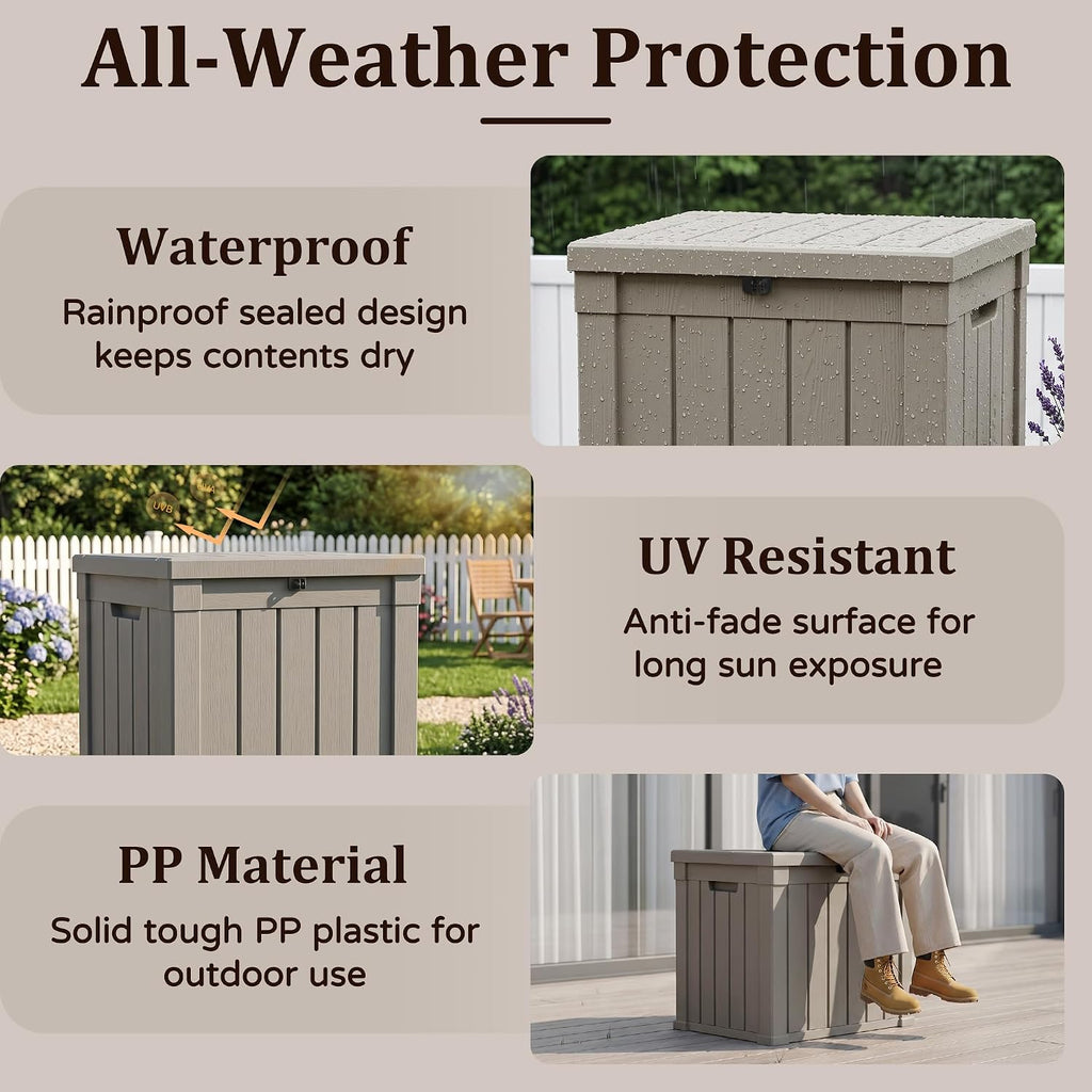 outdoor storage box,60 gallon lockable deck box,black shown in use