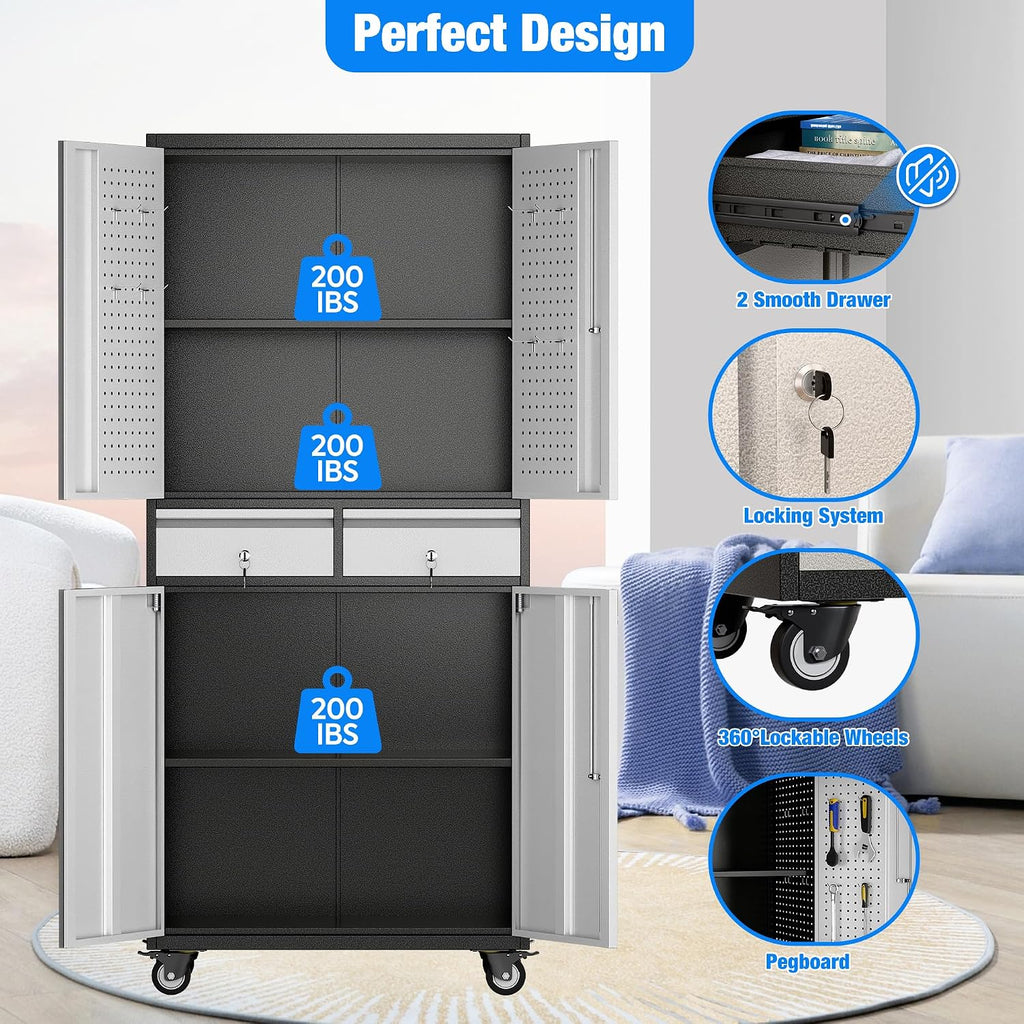 aobabo metal garage cabinet with 2 drawers, wheels, package contents