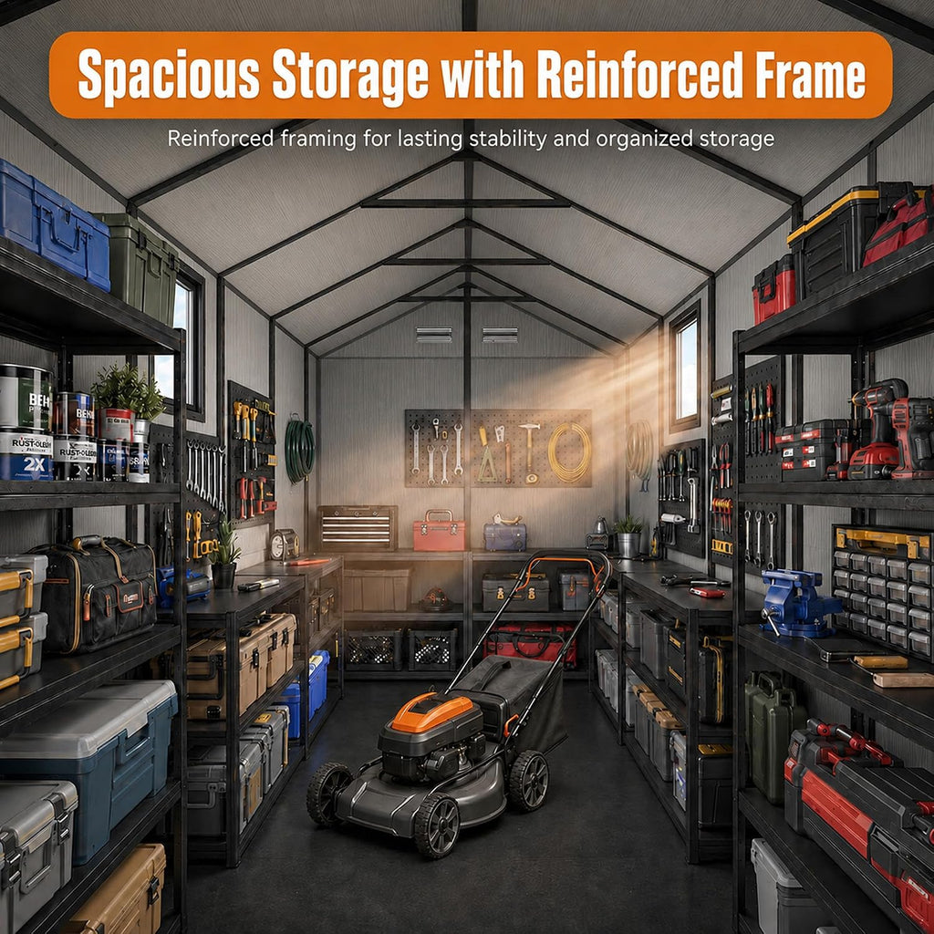 MNLR 6x10 FT Resin Outdoor Storage Shed with Floor & 2 Windows