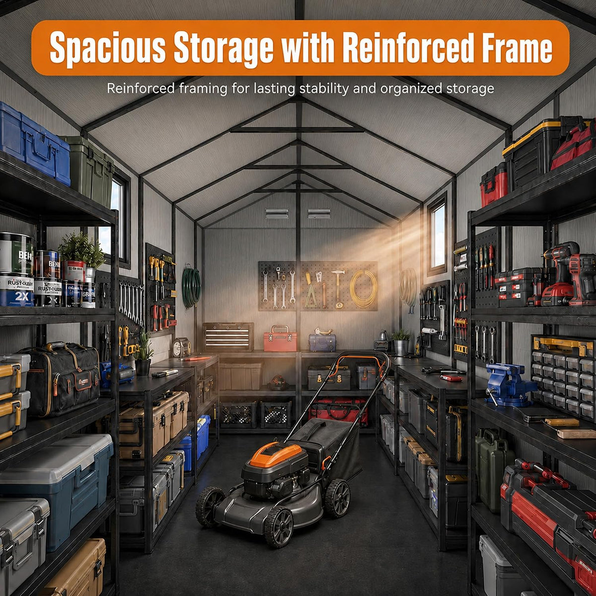 MNLR 6x10 FT Resin Outdoor Storage Shed with Floor & 2 Windows