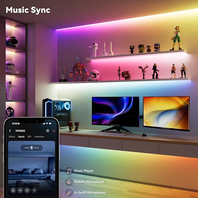 MIWISE COB LED Strip Light, RGB Smart IC COB LED Strip Lights Music Sync