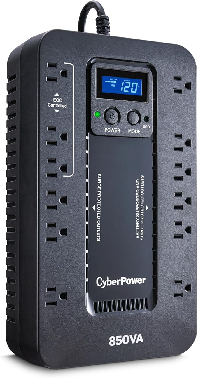 CyberPower EC850LCD Ecologic UPS Battery Backup and Surge Protector, 850VA/510W