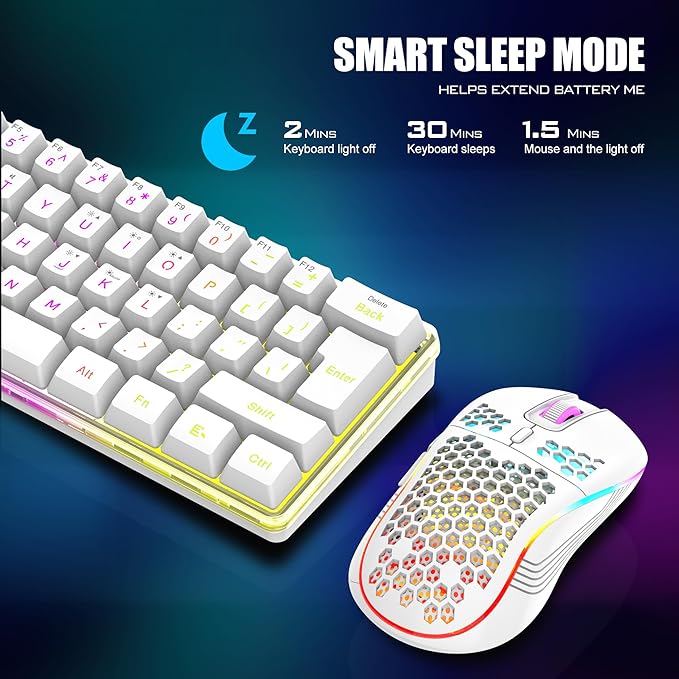 RedThunder 60% Wireless Gaming Keyboard and Mouse Combo, 2500mAh Rechargeable