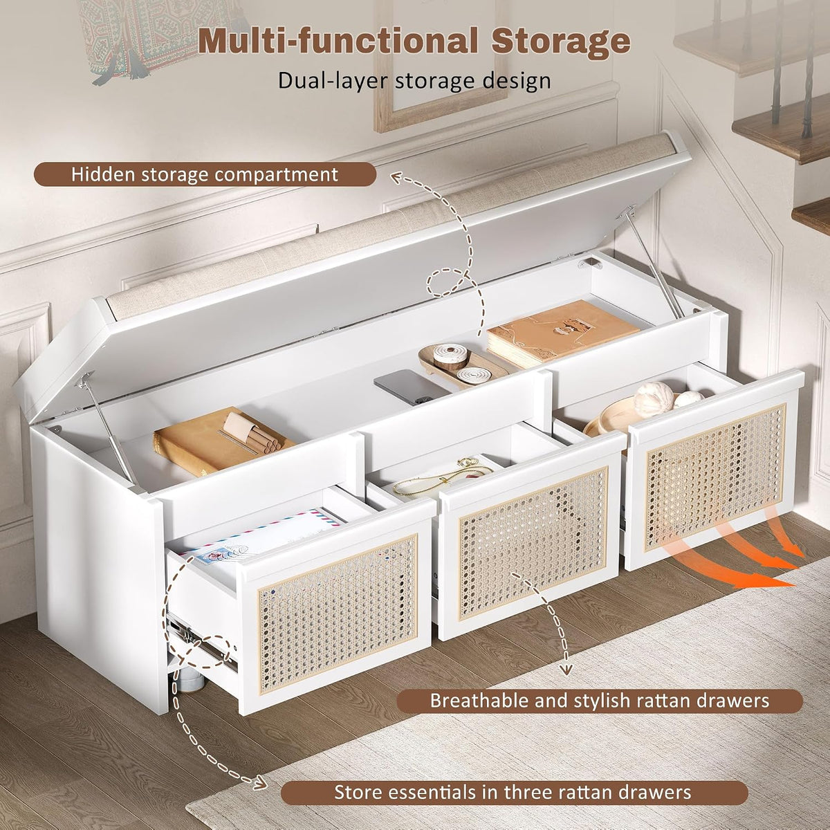 lumisol 48" entryway shoe bench, retro storage bench, package contents