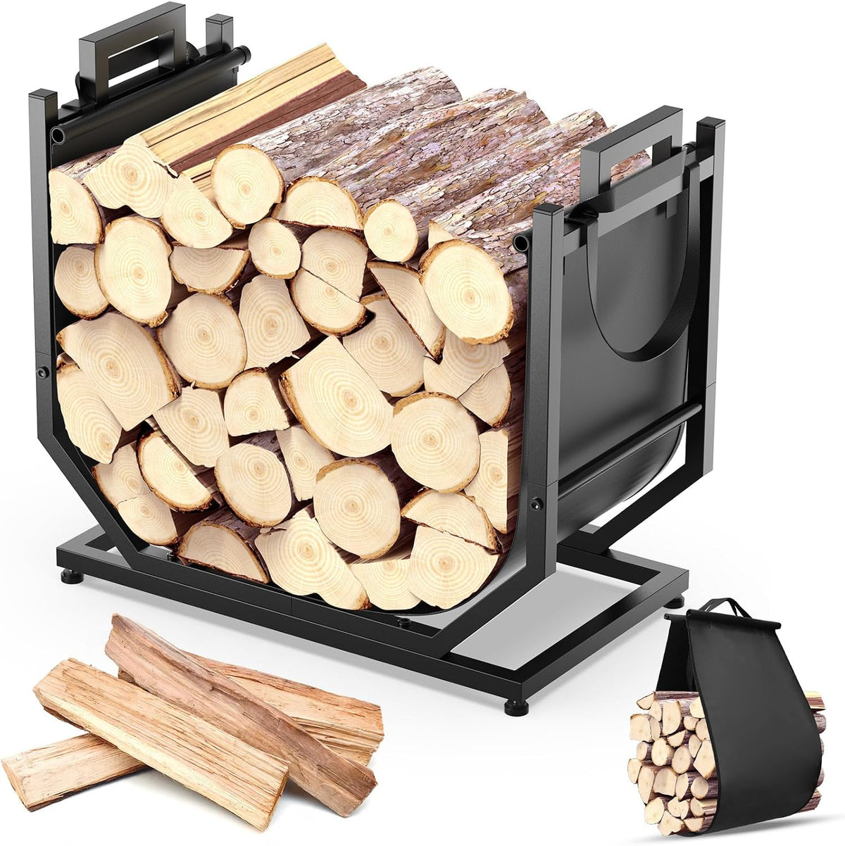 Firewood Rack, Indoor/Outdoor Firewood Holder with Firewood Carrier Bag
