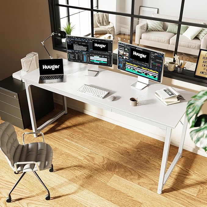 Huuger Computer Desk, 63 Inch Office Desk, Gaming Desk