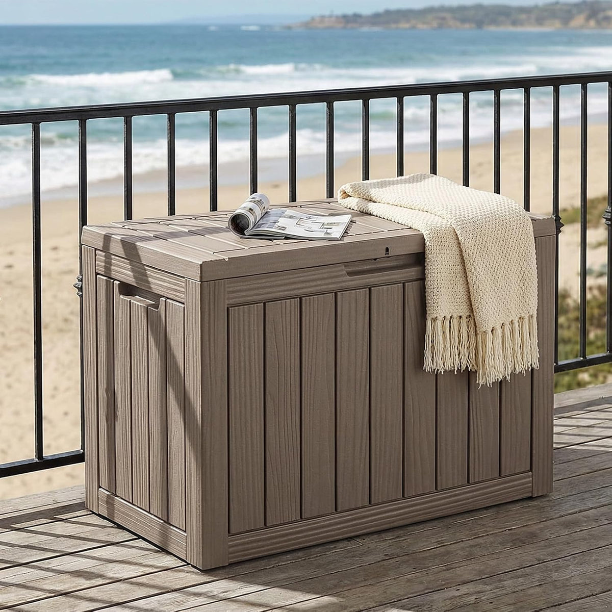 PatioZen 60 Gallon Deck Box, Outdoor Storage Box, Grey