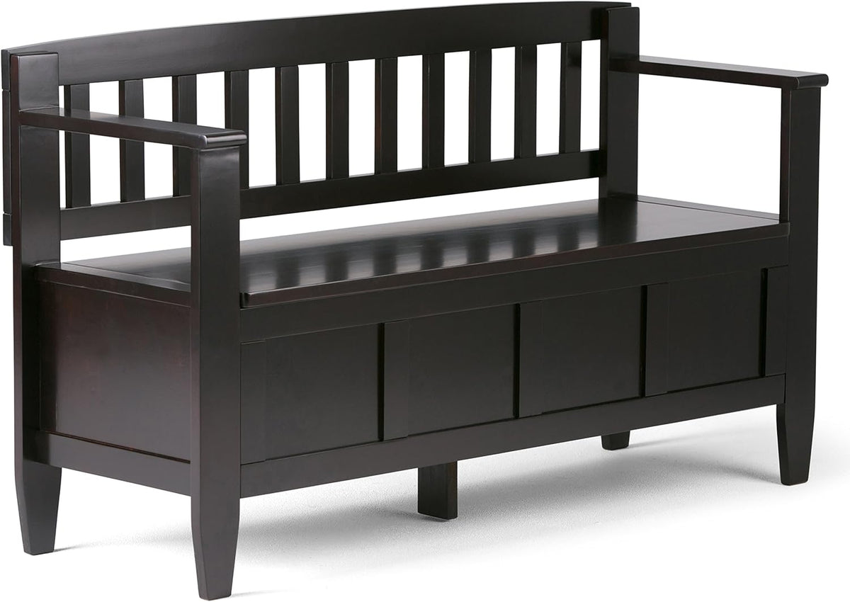 SIMPLIHOME Brooklyn 48" Wide Solid Wood Storage Bench in Dark Coffee Brown