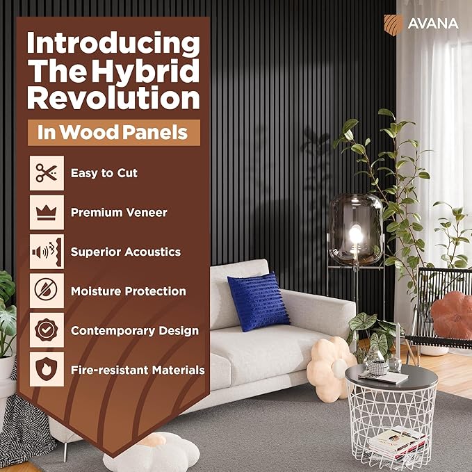 Avana Modern Acoustic Wood Wall Panels – 47.2 x 12.6 Inch Black Oak Acoustic