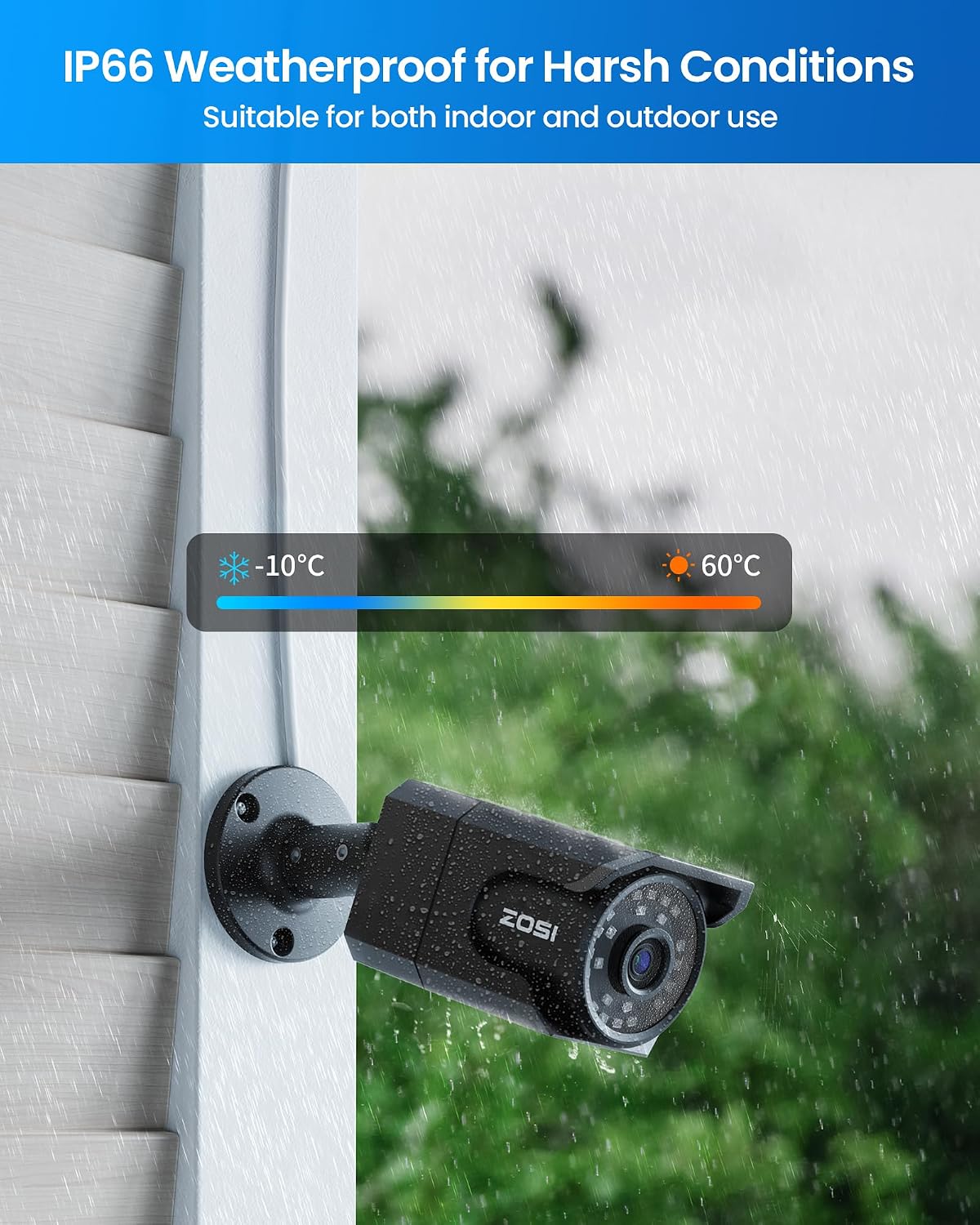 zosi 4k 8mp add-on audio poe camera, cctv, side view