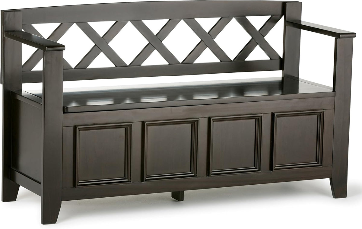 SIMPLIHOME Amherst 48" Wide Solid Wood Storage Bench in Hickory Brown