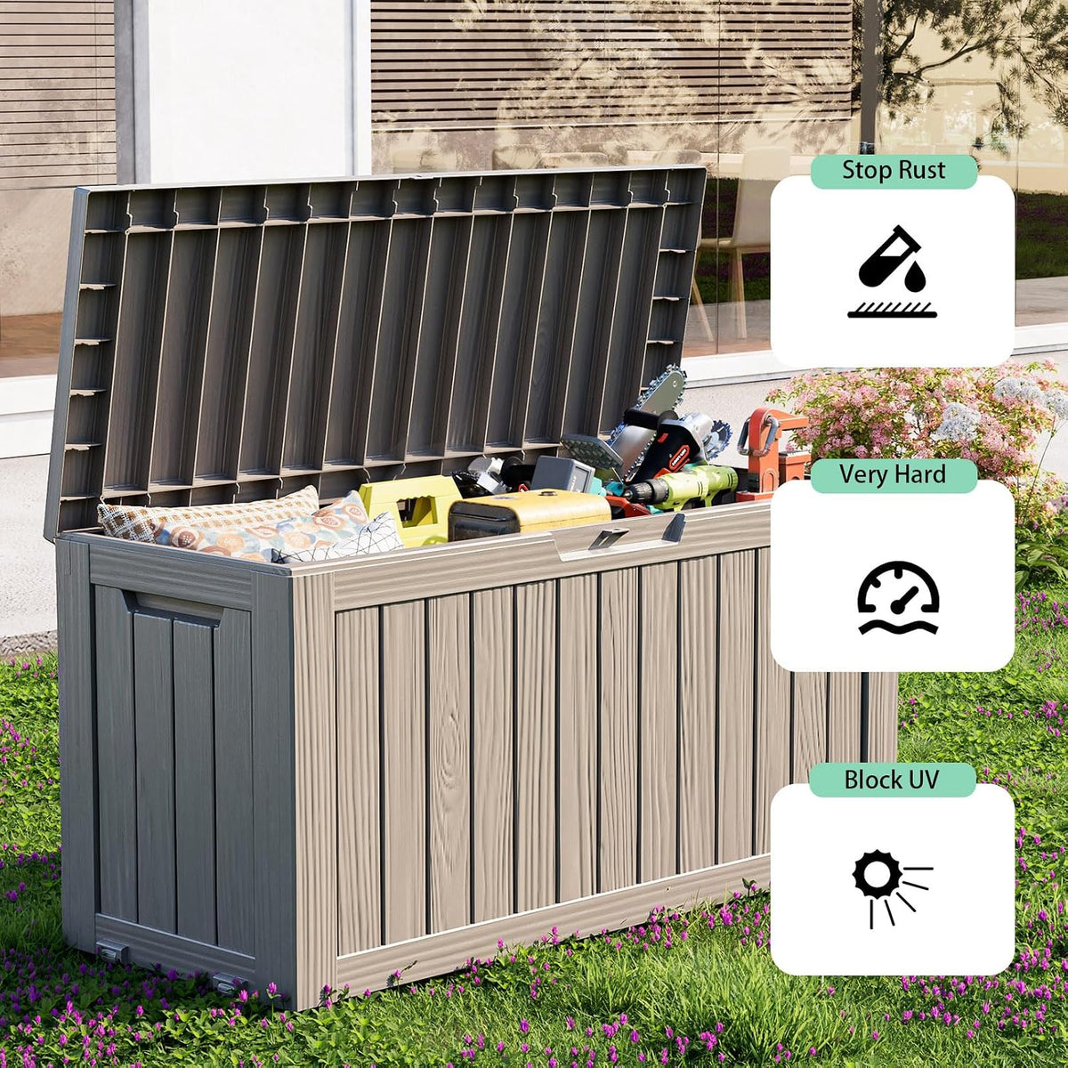 rojik outdoor storage housing deck box - waterproof on a desk or shelf