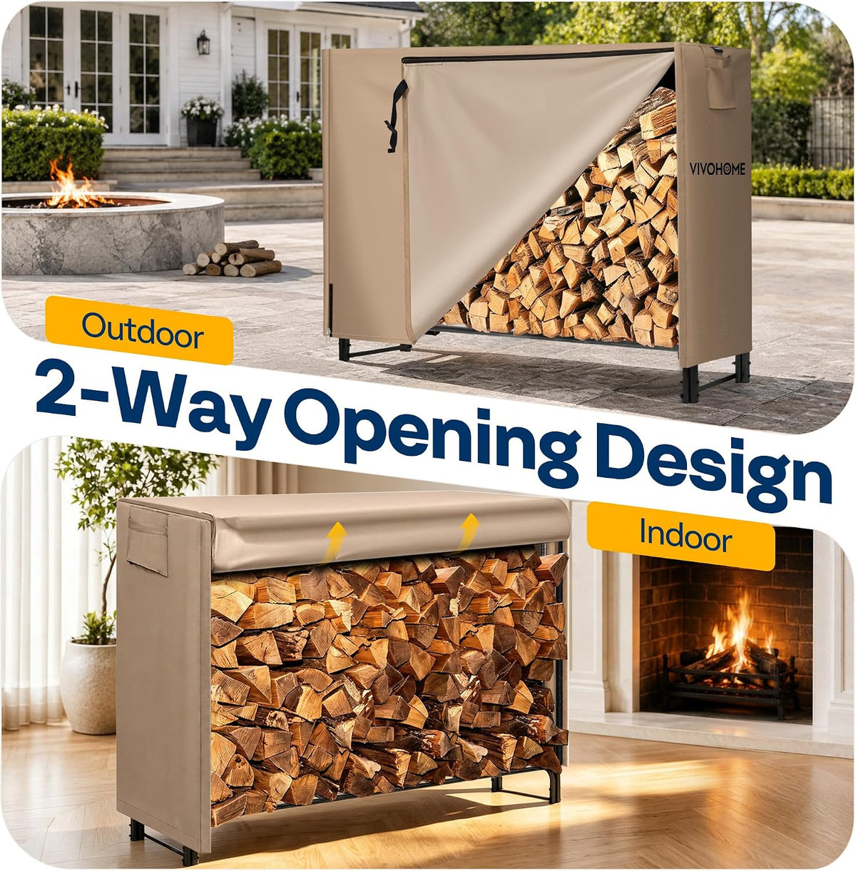 vivohome 5ft waterproof outdoor firewood log rack cover on a desk or shelf