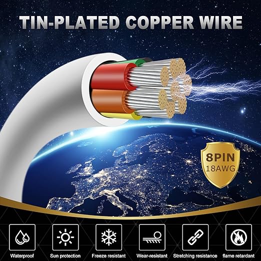 18 Gauge 8 Conductor Electrical Wire, 32.8FT White Stranded Low Voltage 18/8