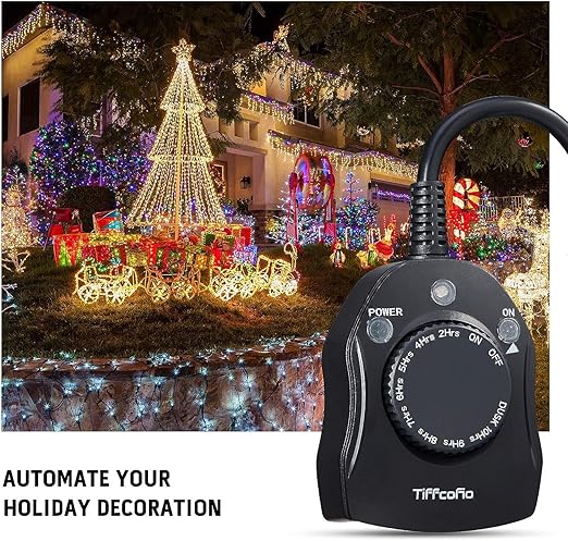 TiFFCOFiO Outdoor Christmas Light Timer, Dusk to Dawn Sensor Countdown (2 Pack)