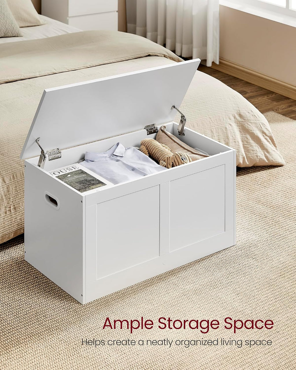 vasagle storage chest with 2 safety hinges, 15.7, side view
