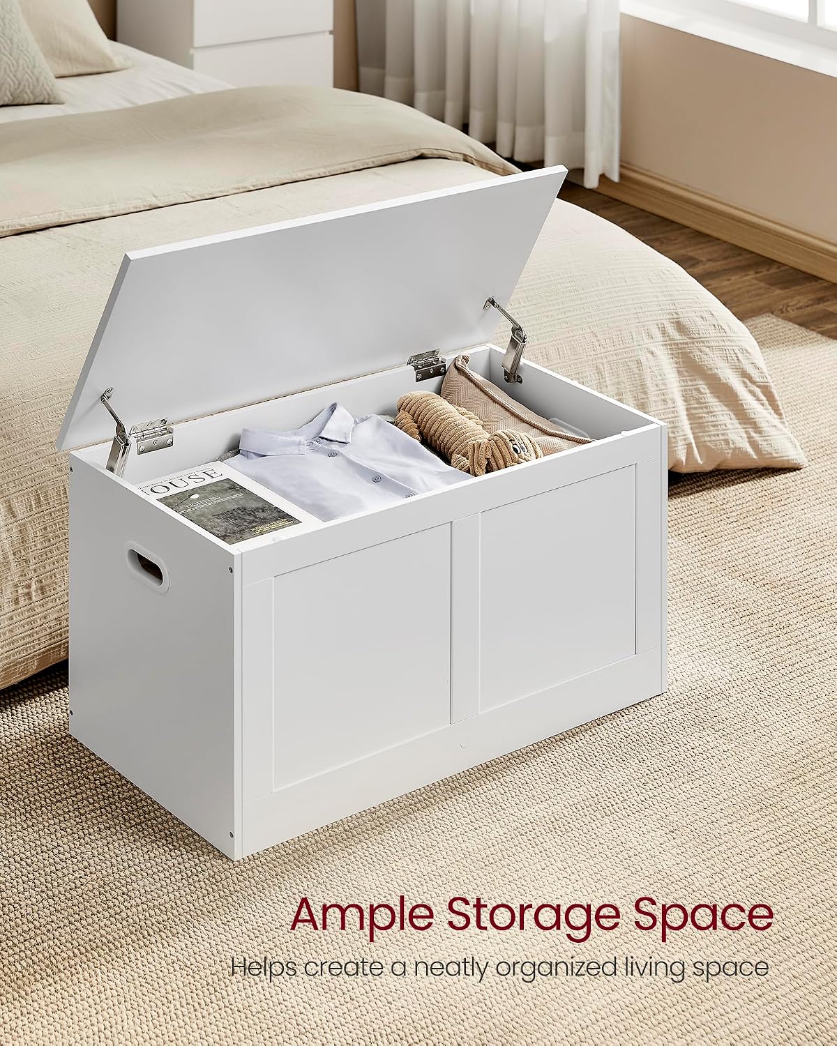 vasagle storage chest with 2 safety hinges, 15.7, side view