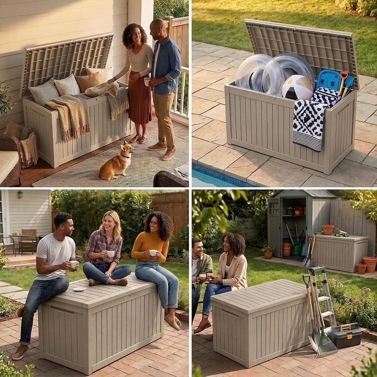 320 gallon extra-large outdoor storage box, waterproof lockable, side view