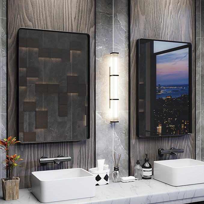 ISKM Black Bathroom Mirror for Wall 48" x 32" Matte Black Framed Vanity Mirror