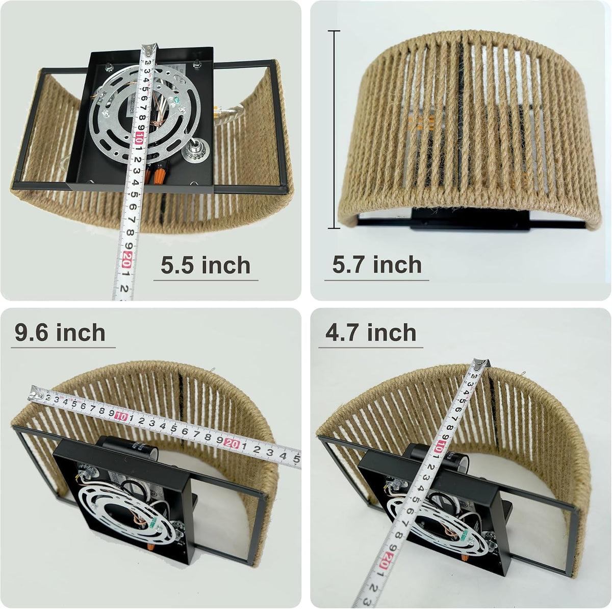 Rattan Wall Sconce Boho Wall Light Fixture for Bedroom, Hallway, Entryway | Wall Rattan Light Fixture Bohemian Woven Scocne Hemp Rope Sconce Lighting, Dia 9.7 Inch, Semi-Circular Shape, Coastal Style