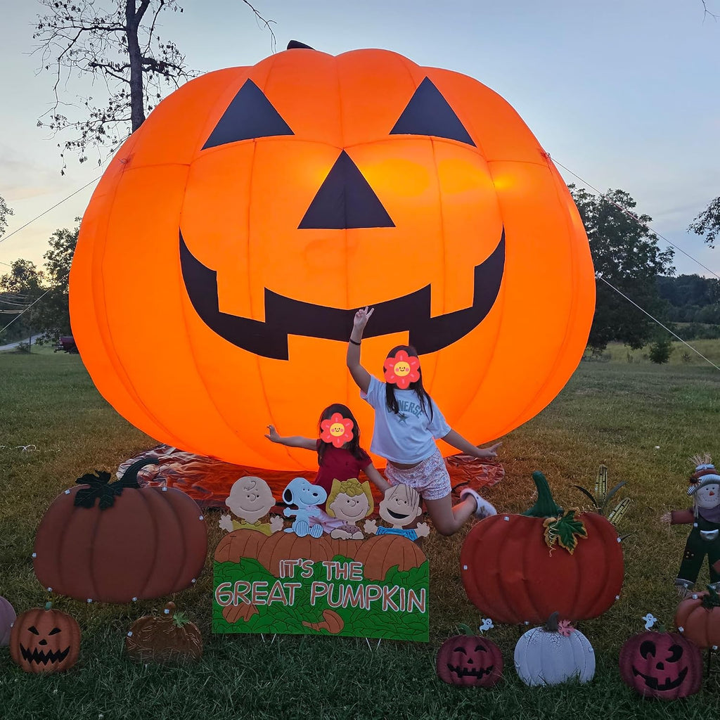 Giant 10Ft Halloween Inflatables Pumpkin Decorations, Blow Up Yard Decorations with 370W Waterproof Air Blower & LED Lights for Commercial Use, Outdoor Yard Lawn Halloween Party