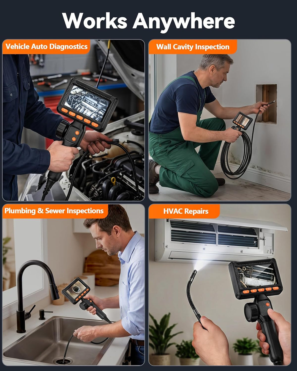 0.24“ ultra-slim borescope, two-way&dual lens endoscope,1080p borescope camera, view 9