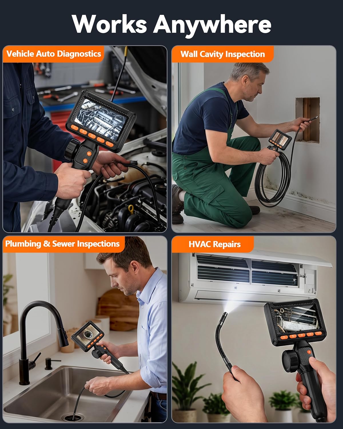 0.24“ ultra-slim borescope, two-way&dual lens endoscope,1080p borescope camera, view 9