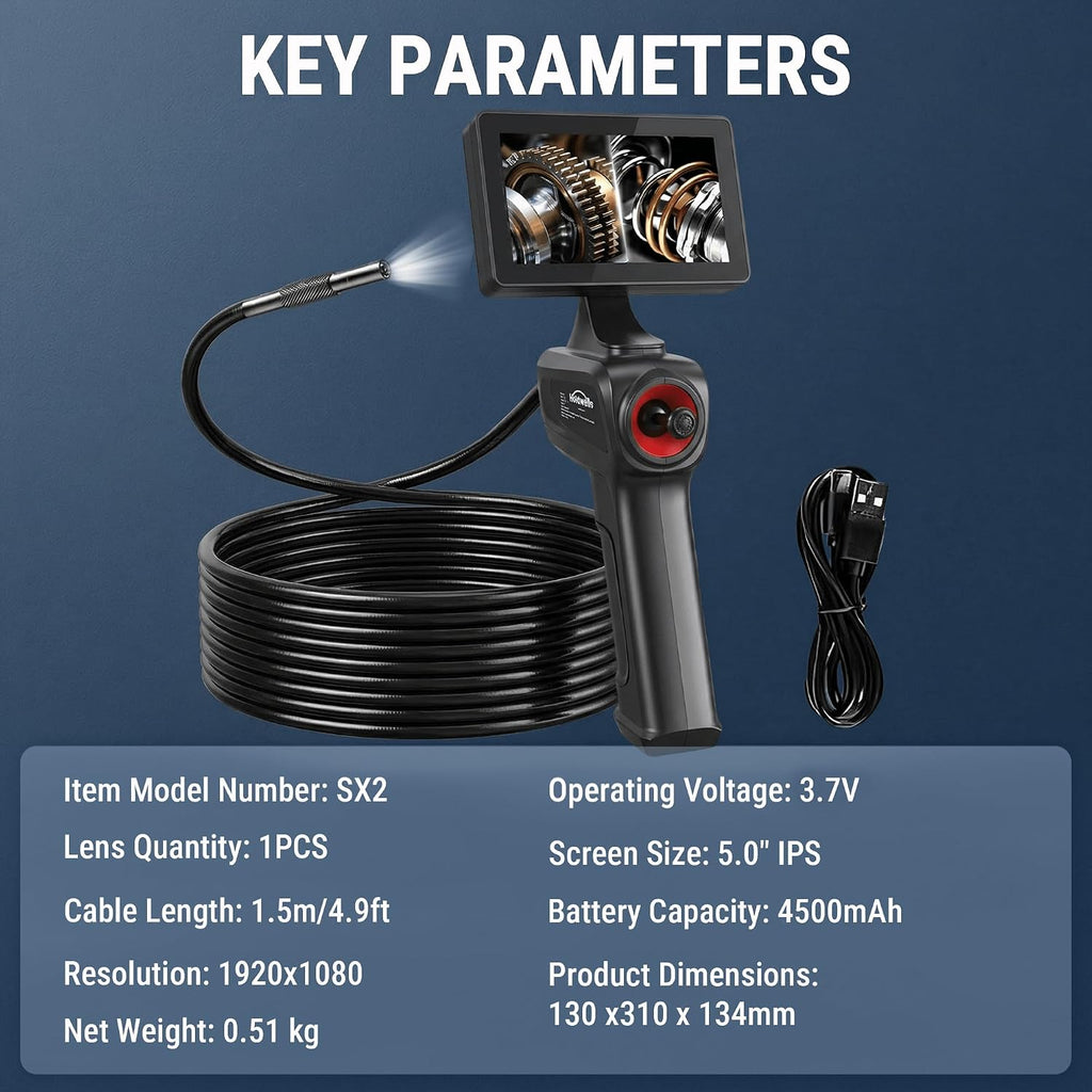 360° articulating borescope camera, 6.2mm borescope endoscope with on a desk or shelf