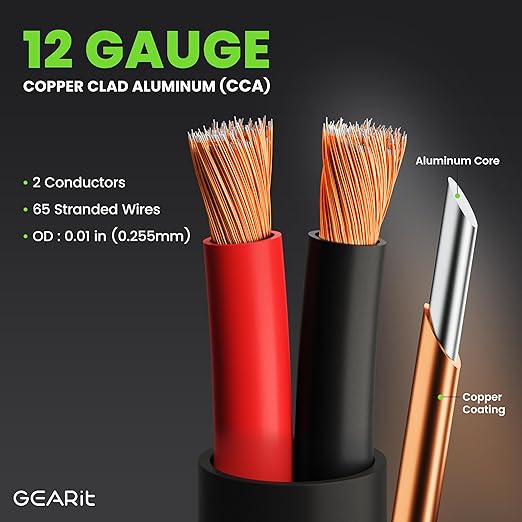 GEARit Outdoor Speaker Wire CL3 Rated, 12 Gauge Speaker Wire, Speaker Cable 100