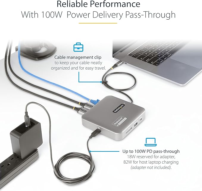 StarTech.com 7-in-1 USB C DisplayLink Dual Monitor Docking Station, 4K 60Hz