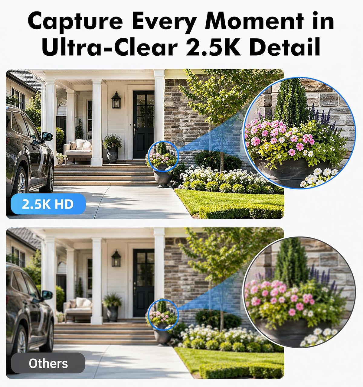 2.5k outdoor wifi security camera, plug-in, 360° ptz, close-up detail