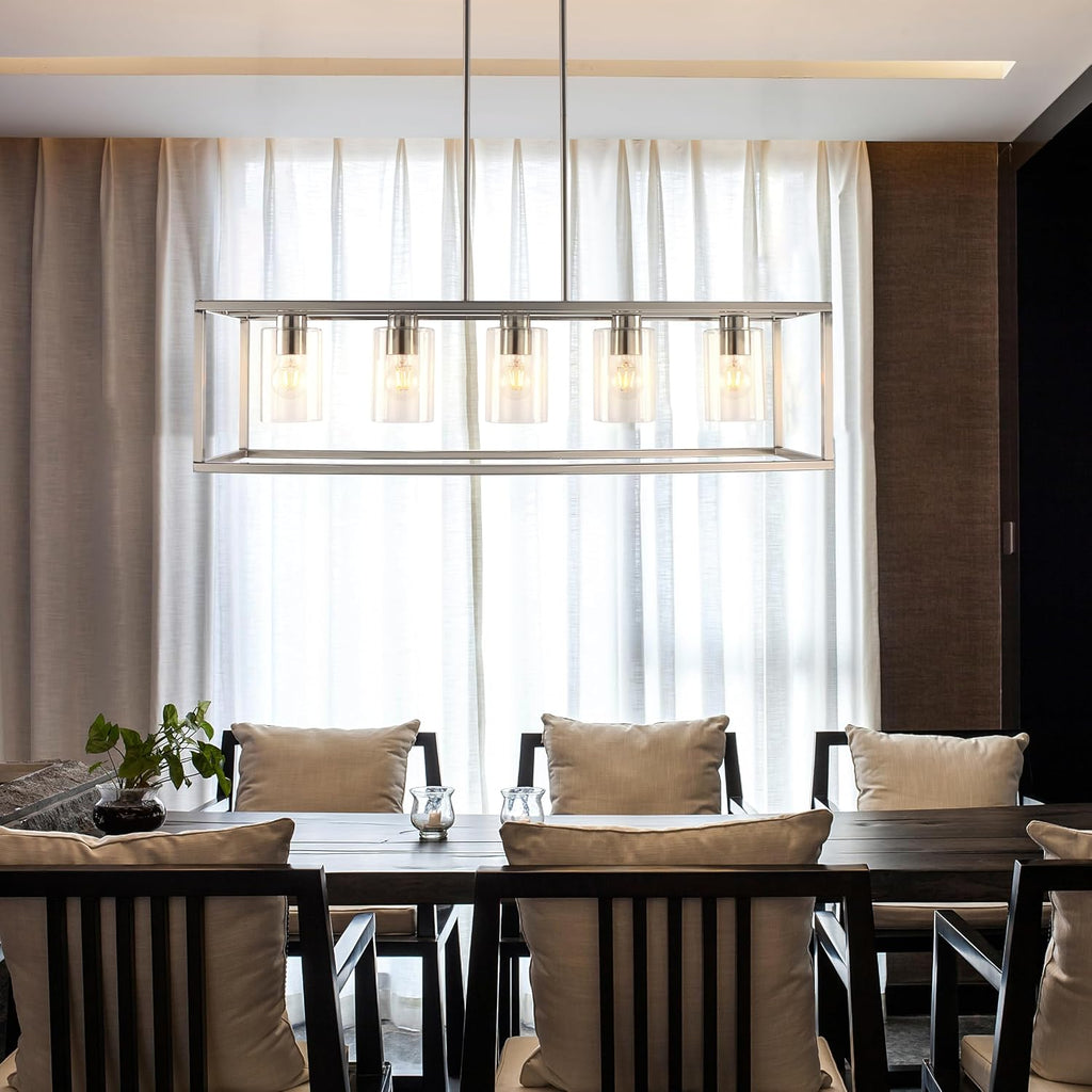 5 Light Chandeliers for Dining Room, Island Room Light Fixture | Sliver Modern Industrial Kitchen Lighting Fixtures Ceiling Easy Installation Pendant Lights for Bar Restaurant-E26 Socket