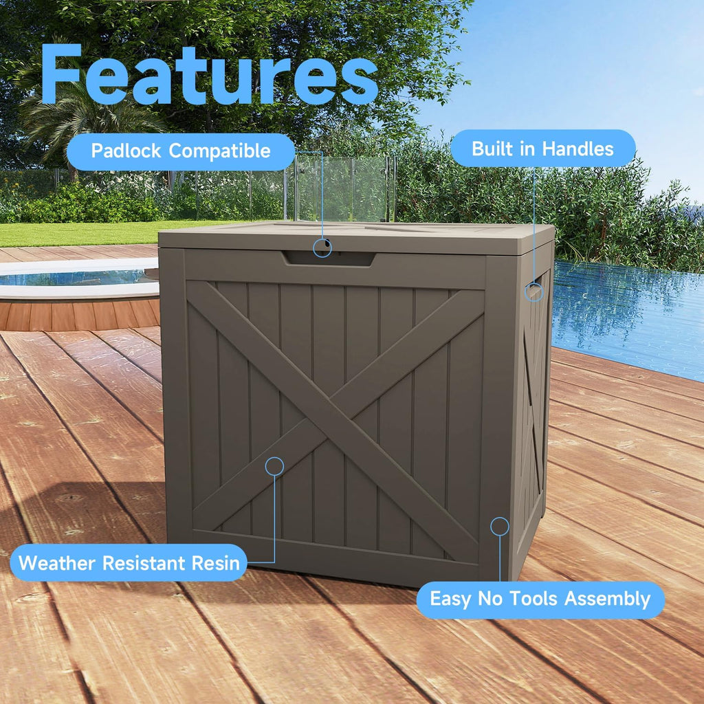 easyup 35 gallon outdoor storage box waterproof weatherproof shown in use