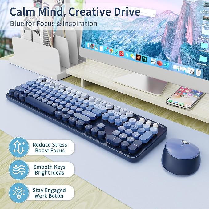 Nowlike Wireless Keyboard and Mouse Combo, Retro Typewriter Keyboard