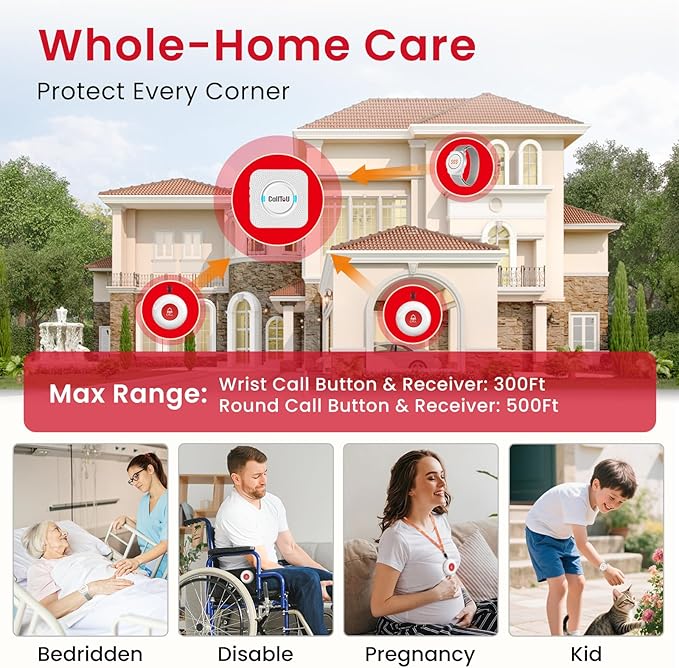 CallToU Caregiver Pager Wireless Call Button Nurse Alert System 500+ Feet (6 Piece)