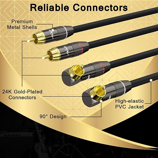 RCA Cable 50 FT, 90 Degree Right Angle 2RCA to 2RCA Stereo Audio Cable