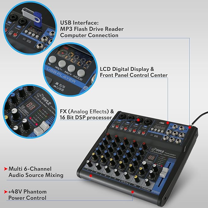 Pyle Professional 6 Channel Audio Mixer