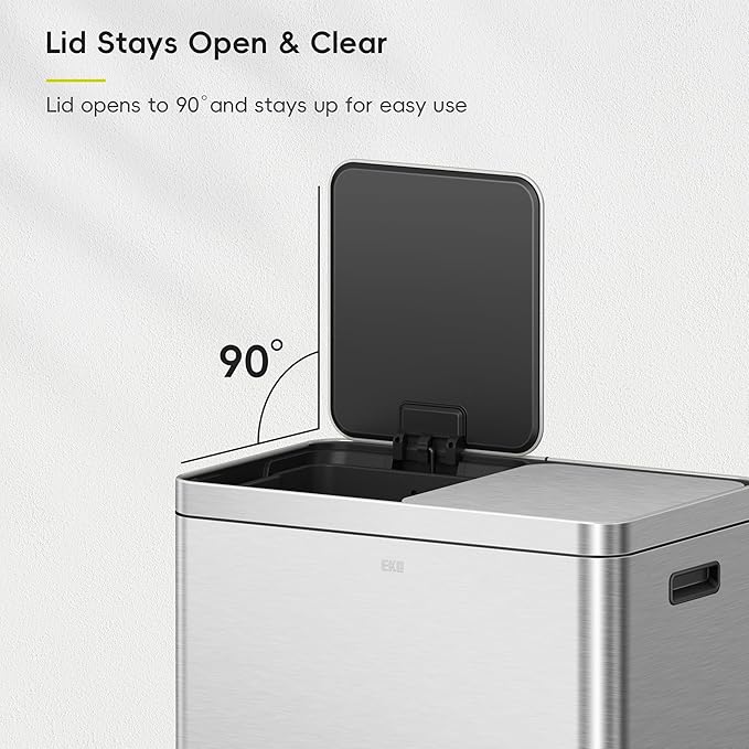 EKO Edison Dual Trash Can for Recycling and Trash, 8+8 Gallons Kitchen Garbage